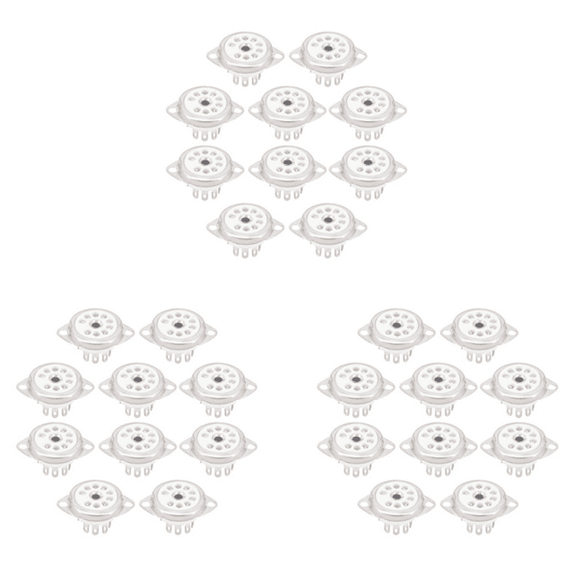 30PCS Ceramic B9A Silver-Plated 9Pin Vacuum Tube Socket Panel Chassis Mount for ECC81 ECC82 ECC83 EL84 6922 Vacuum Tube