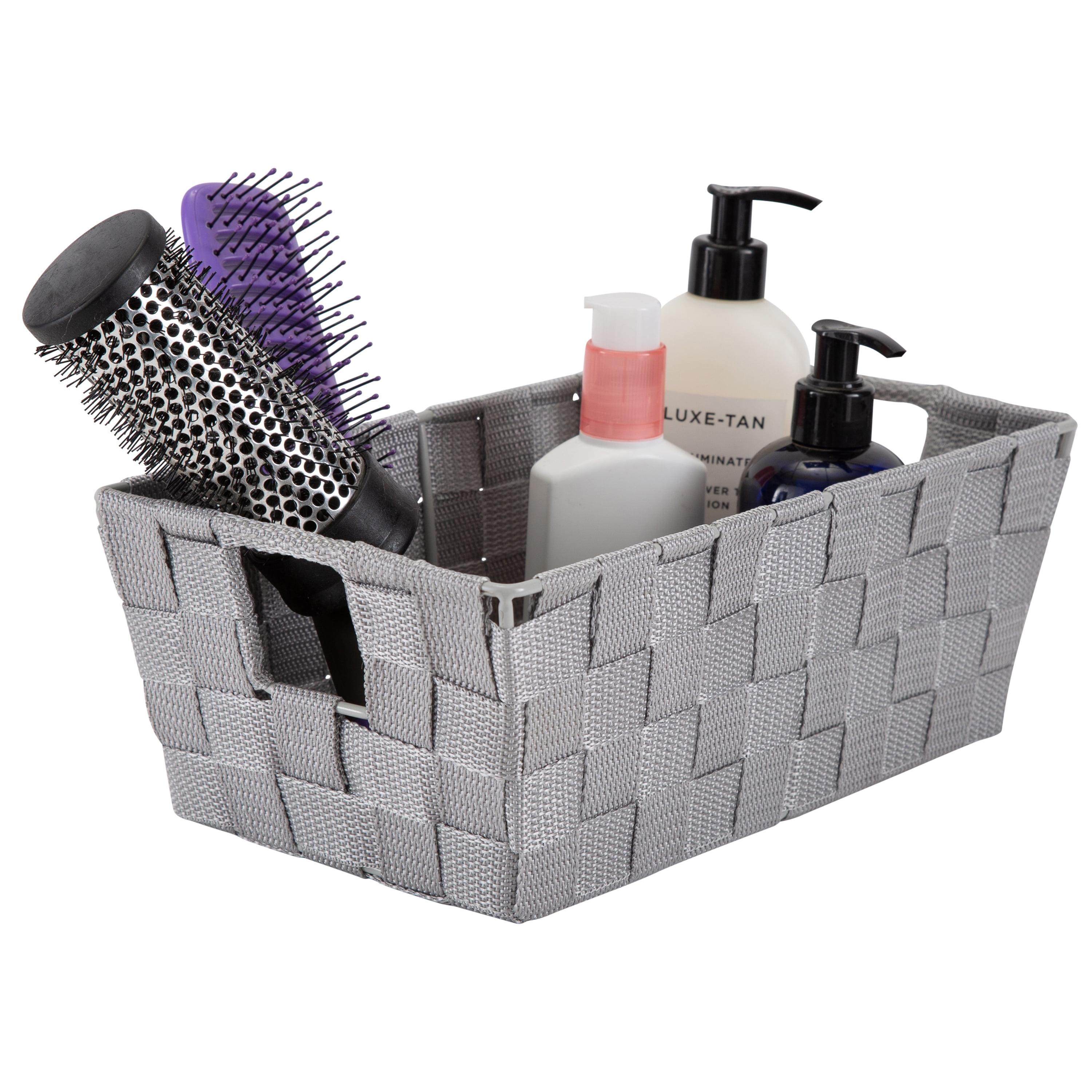 Simplify 2 Pack Small Woven Storage Shelf Basket in Grey