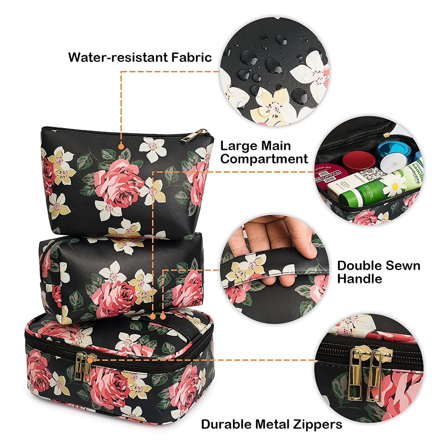 3Pcs Makeup Bags for Women and Girls, Portable Travel Cosmetic Organizer  Multifunction Waterproof Storage Bag Cute Toiletry Bags 