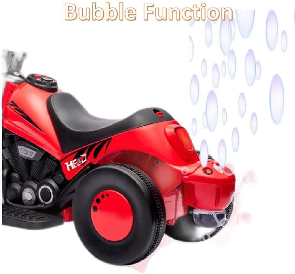 NEILA 6V 15W Kids Motorcycle with Bubble Function Battery Powered Ride on Motorbike Toy With LED Headlights, Music, 3 Wheels Kids Ride On Bubble Motorbike,for Kids Ages 3+ Boys Girls Red