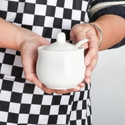 Quyimy Ceramic Sugar Bowl with Lid and Spoon, Porcelain Salt Storage Jar, White Seasoning Container for Home and Kitchen, 7 Ounces (White)