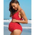 thumbnail image 5 of Attraco Maternity One Piece Swimsuits Ruffle Ribbed Bathing Suits Strappy Monokini V Neck, 5 of 7