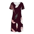 thumbnail image 3 of Uaswgudfs ​Women's Casual Short Sleeve Midi Dress​ - V-Neck Summer Feather Print Design with Pockets & Lightweight Everyday Fabric Purple XL, 3 of 7