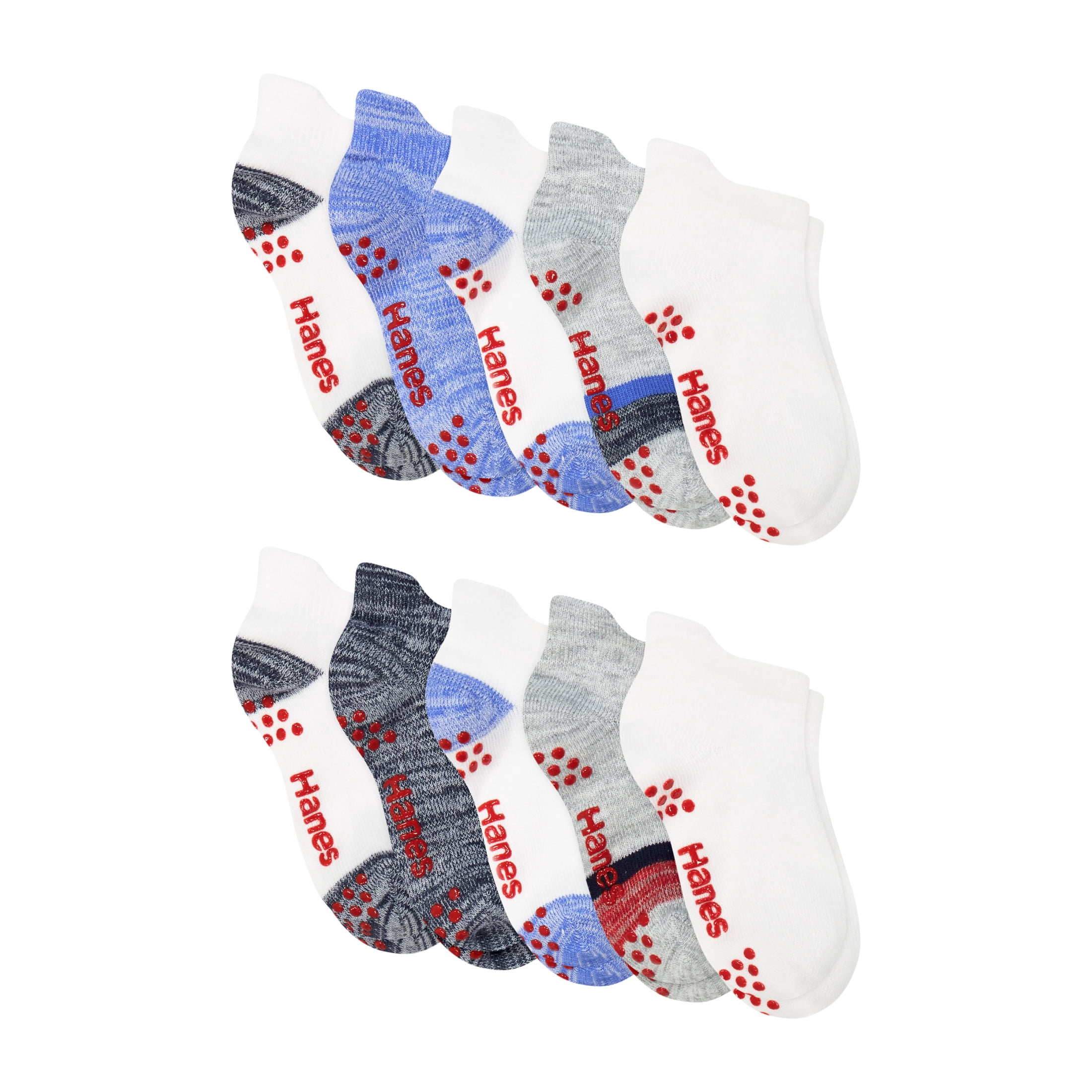 Hanes Boys No-Show Socks Value Pack, 10-Pack, Socks with Heel Shield for Infant and Toddler Boys