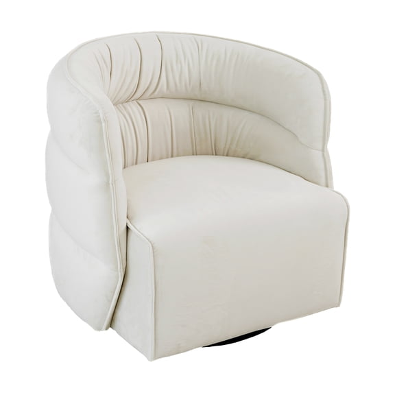 Astra Mid-Century Modern Velvet Upholstered Swivel Chair in Cream
