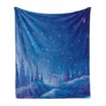thumbnail image 1 of Winter Soft Flannel Fleece Throw Blanket, Oil Painting of a Nighttime in a Cold Snowy Weather, Cozy Plush for Indoor and Outdoor Use, 60" x 80", Persian Blue Azure Blue, by Ambesonne, 1 of 5