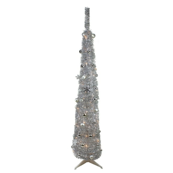 6' Pre-Lit Silver Pop-Up Artificial Christmas Tree - Clear Lights