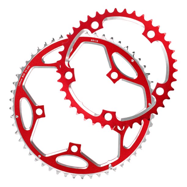 Plato de bicicleta de carretera BCD de 130 mm, plato redondo de aleación de aluminio 39-53T para 8 9 10 rojo Cola Plato de bicicleta de carretera