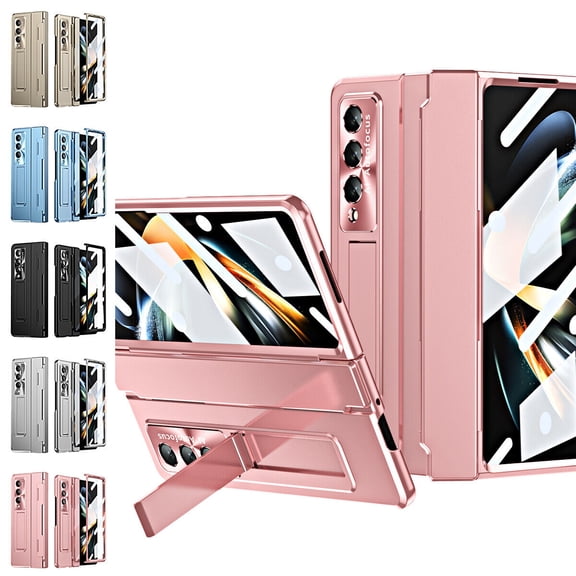 For Samsung Galaxy Z Fold 3 5G Phone Case，Shockproof Plating Hinge protection Folding Case,PC Stand Case Cover With Kickstand