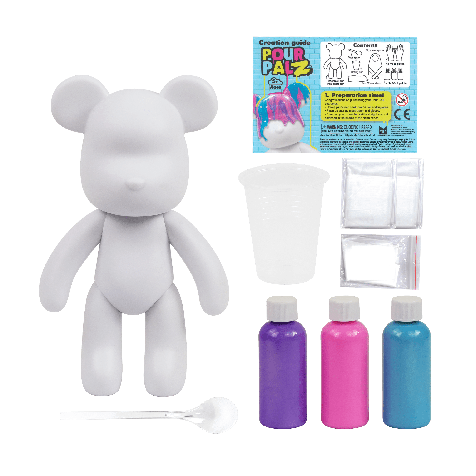 Pour Palz 9” Bear, Berry Blast, DIY Paint & Pour Craft Kit for Kids Ages 5+