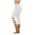thumbnail image 2 of YTCAMLO Plus Size Capri Leggings for Women Casual Tummy Control Cropped Yoga Pants Workout Running Leggings Side Eyelet Basic Trousers, White L, 2 of 7