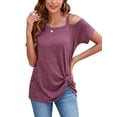 thumbnail image 6 of ALING Sexy Women's One Shoulder Tops-Women's Short Sleeve T Shirt Oblique Collar Summer Casual Shirt Twist Knot Tunics Tops Off The Shoulder Tee Blouse,S-2XL, 6 of 7