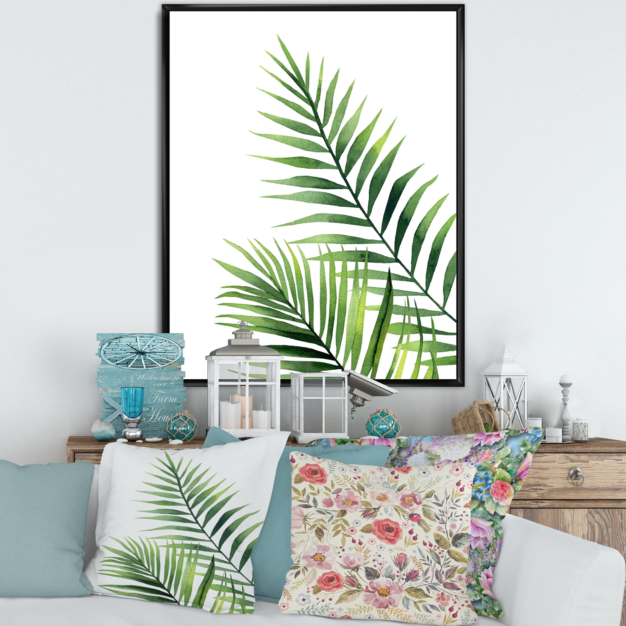 Designart 'Fern Plant Leaves Detail III' Farmhouse Framed Canvas Wall Art Print