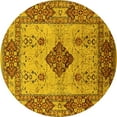 thumbnail image 1 of Ahgly Company Machine Washable Indoor Round Oriental Yellow Industrial Area Rugs, 5' Round, 1 of 4