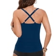 thumbnail image 6 of AHTJRT Women's Tankini Tops Ruched Deep V Neck Swim Tops with Chest Pad Crisscross Adjustable Spaghetti Straps Bathing Suit Tops Navy#02 L, 6 of 6