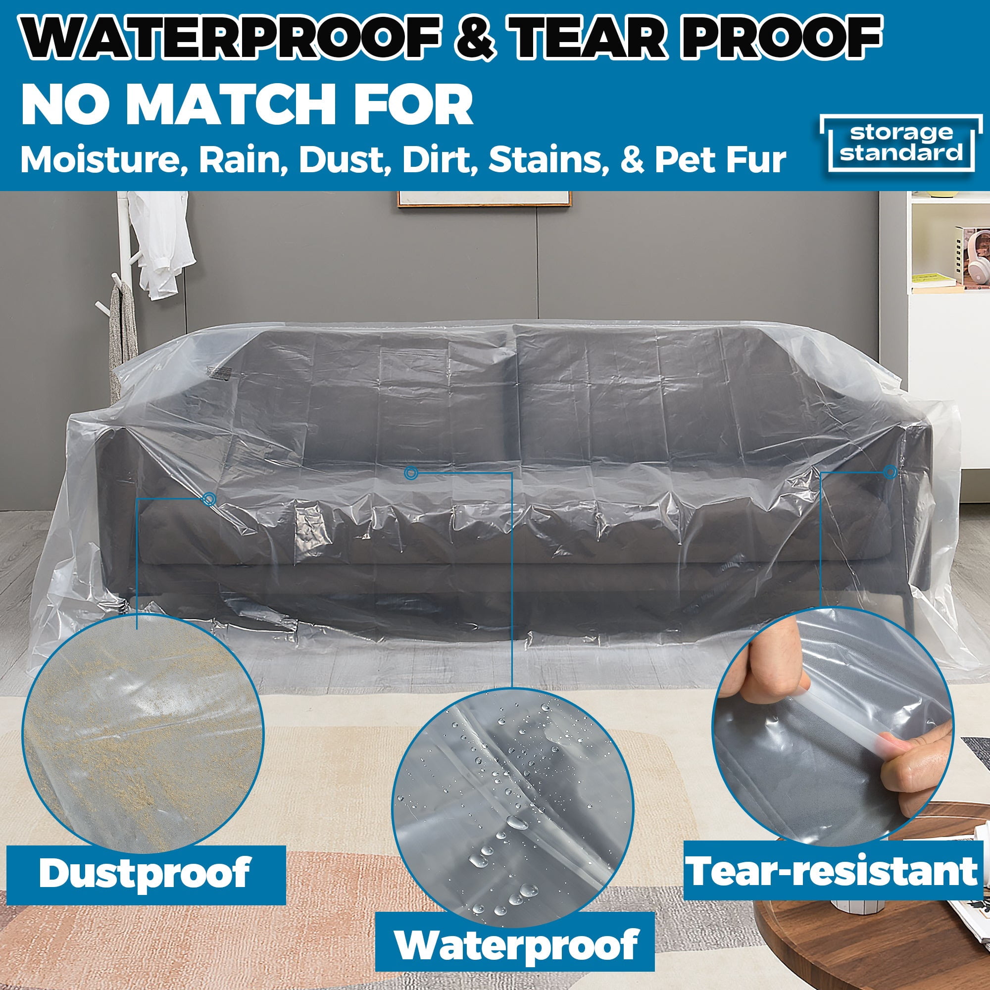Storage Standard 2-Pack Loveseat Furniture Covers Waterproof Clear Plastic for Moving Storage Renovation, Heavy Duty Dustproof Protective Sofa Covers, Fits Loveseat Size up to 68 x 42 x 62 Inches