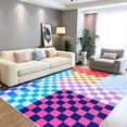 thumbnail image 3 of Pink White Checkerboard Area Rug Multi Color Options Doormat Modern Living Room Carpet Non Slip Floor Mat for Home Decor, 3 of 9