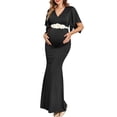 thumbnail image 1 of Vestido largo de maternidad AISWI elegante con cuello en V y mangas de pañuelo, 1 of 6