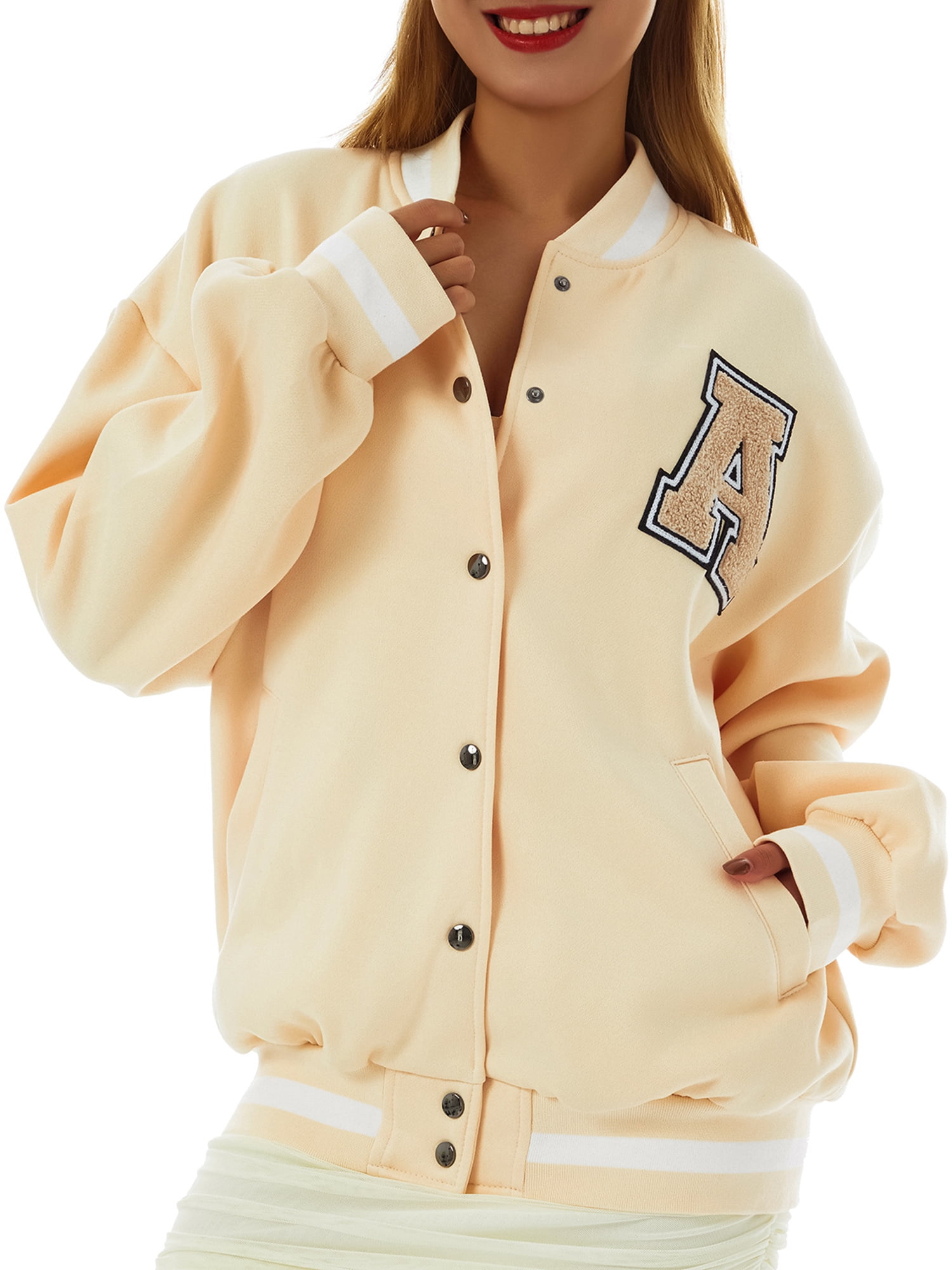 Diconna Women Oversized Varsity Jacket Long Sleeve Y2k Zip Up Bomber