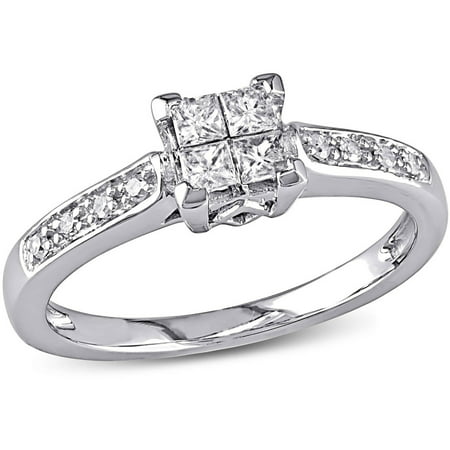1/4 Carat T.W. Princess and Round-Cut Diamond Engagement Ring in 10kt White