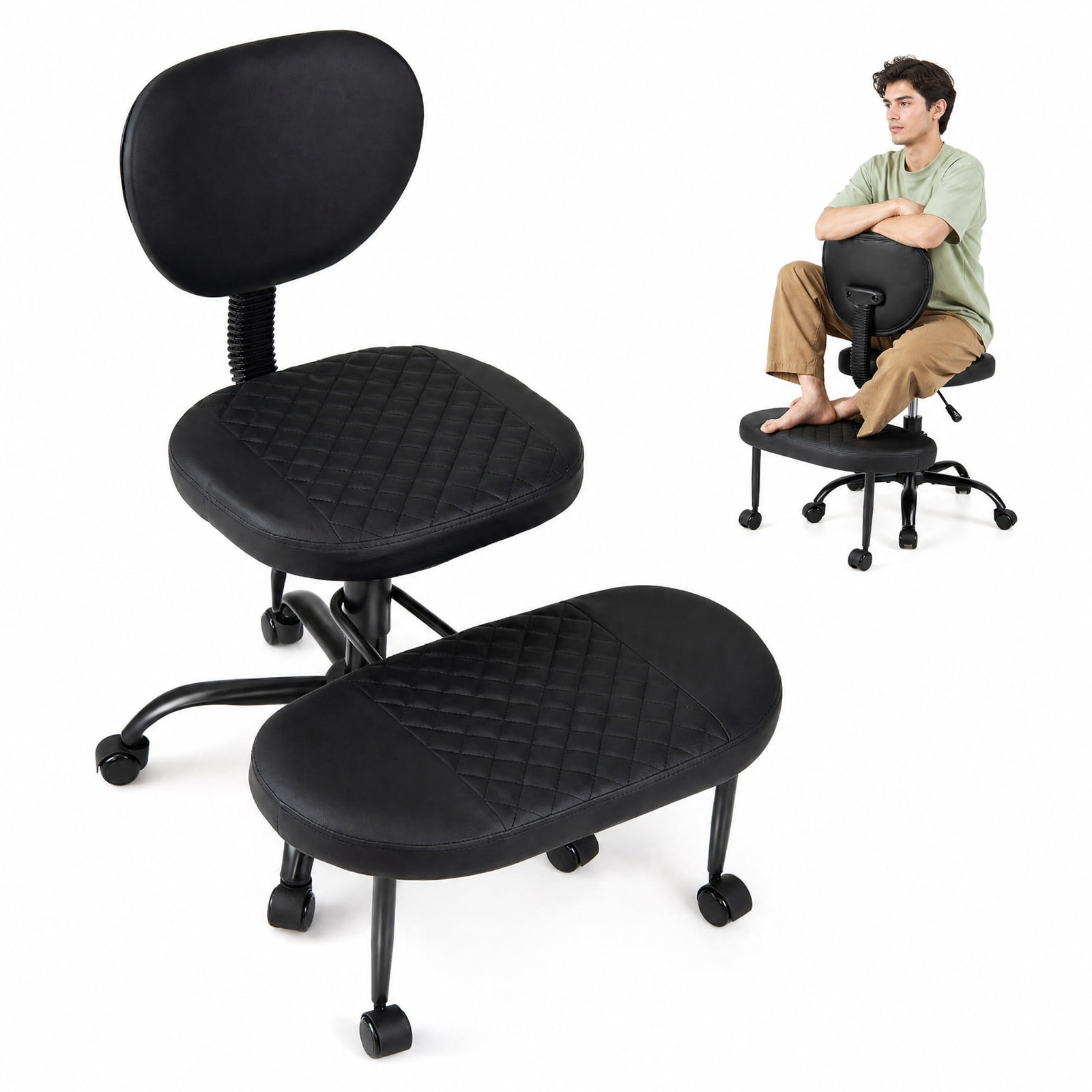 Furnibear Ergonomic Cross Legged Office Chair with Height-Adjustable Seat for Home Office Study Desk Computer Task, Black