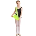 thumbnail image 3 of renvena Kids Girls Sparkle Rhinestone Color Block Sleeveless Gymnastics Ballet Leotard Mesh Splice Skating Jumpsuit A Fluorescent Green 14, 3 of 7