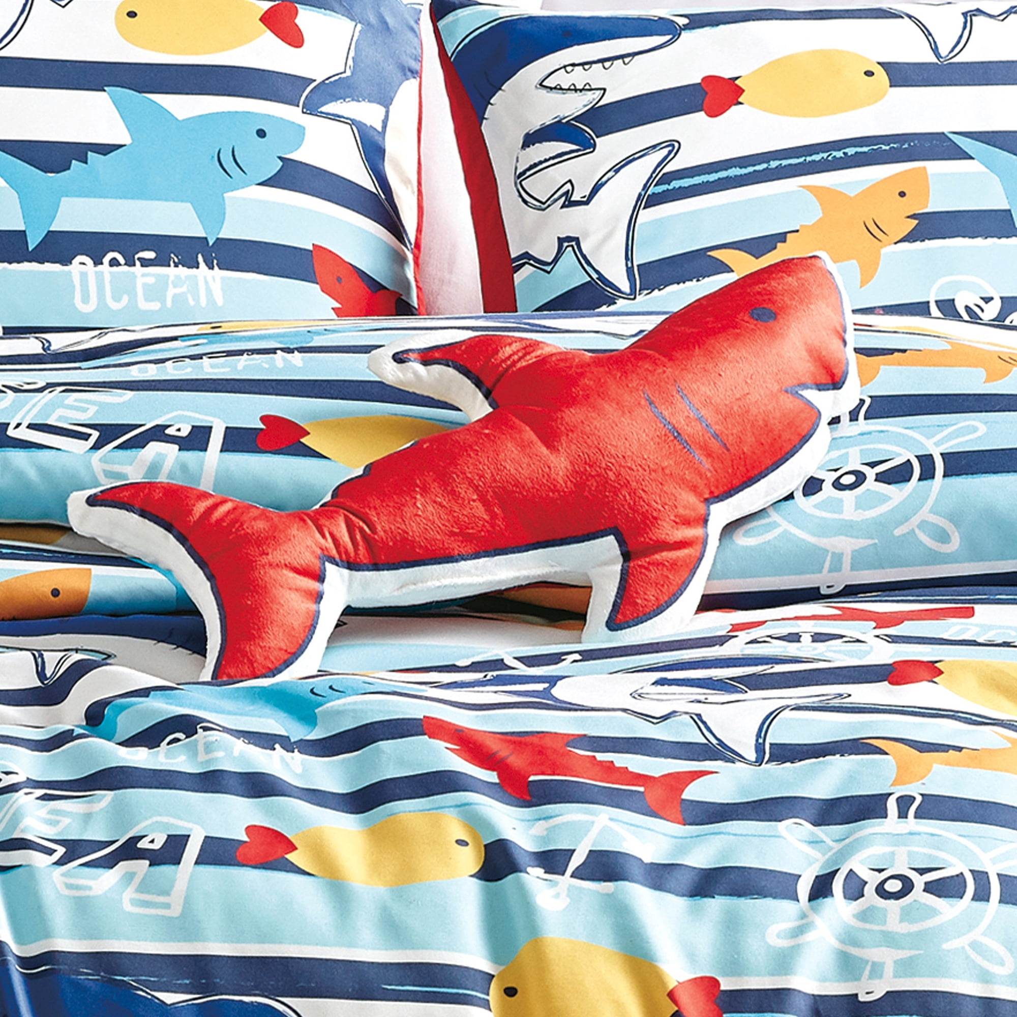 EvJK 3-4PC KID COMFORTER – Soft & Cozy Premium Print Comforter with Coordinated Shams and Toy Pillow – Ocean Life Pattern, Twin