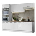 thumbnail image 3 of Madesa Full Set Hazel Kitchen Storage Cabinet 107 Inch Wooden Organization Unit with Multiple Compartments Engineered Wood Slab Doors Painted Finish Floor Mount Removable Plinth - White/Brown, 3 of 12
