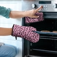 thumbnail image 2 of Pink and Black Of Leopard Print Kitchen Oven Mitt and Pot Holder Sets 2 Pcs for Baking, Cooking and Grilling, Heat Resistant Up To 392 °F, 2 of 7