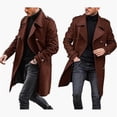 thumbnail image 2 of ManxiVoo Winter Coats for Men Winter Warm Solid Pocket Woolen Coat Men's Thick Coat Men's Mid Length Jackets for Men Brown L, 2 of 5
