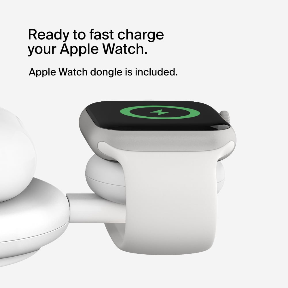 Belkin BoostCharge Pro 3-in-1 MagSafe-Compatible Wireless Charging Pad with Qi2 15W, Fast Charging iPhone Charger, Compatible with iPhone 15, 14, and 13 Series, AirPods, Apple Watch, & More - White