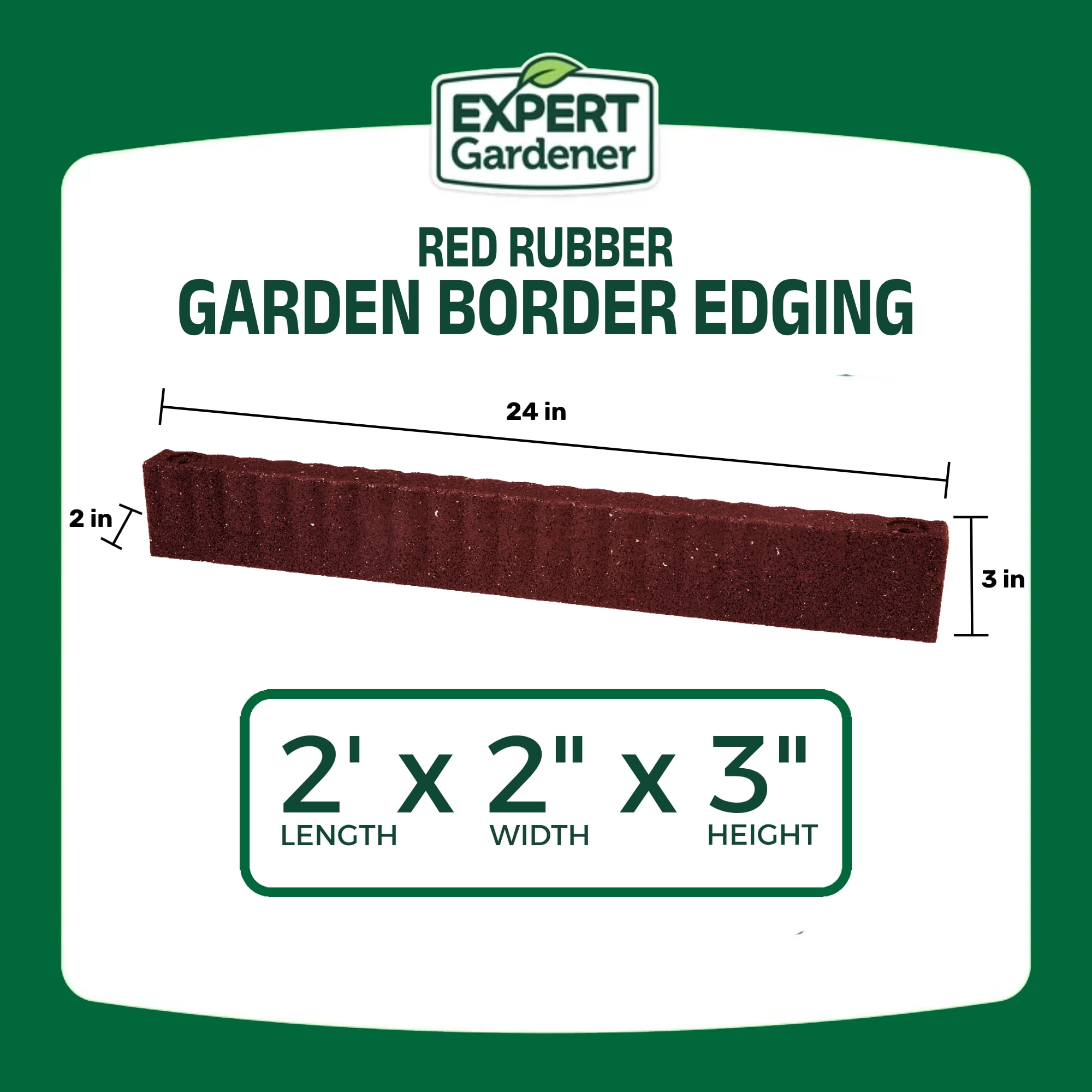 Expert Gardener 2' x 3" Red Recycled Rubber Garden Border Landscape Edging - 18 Pack