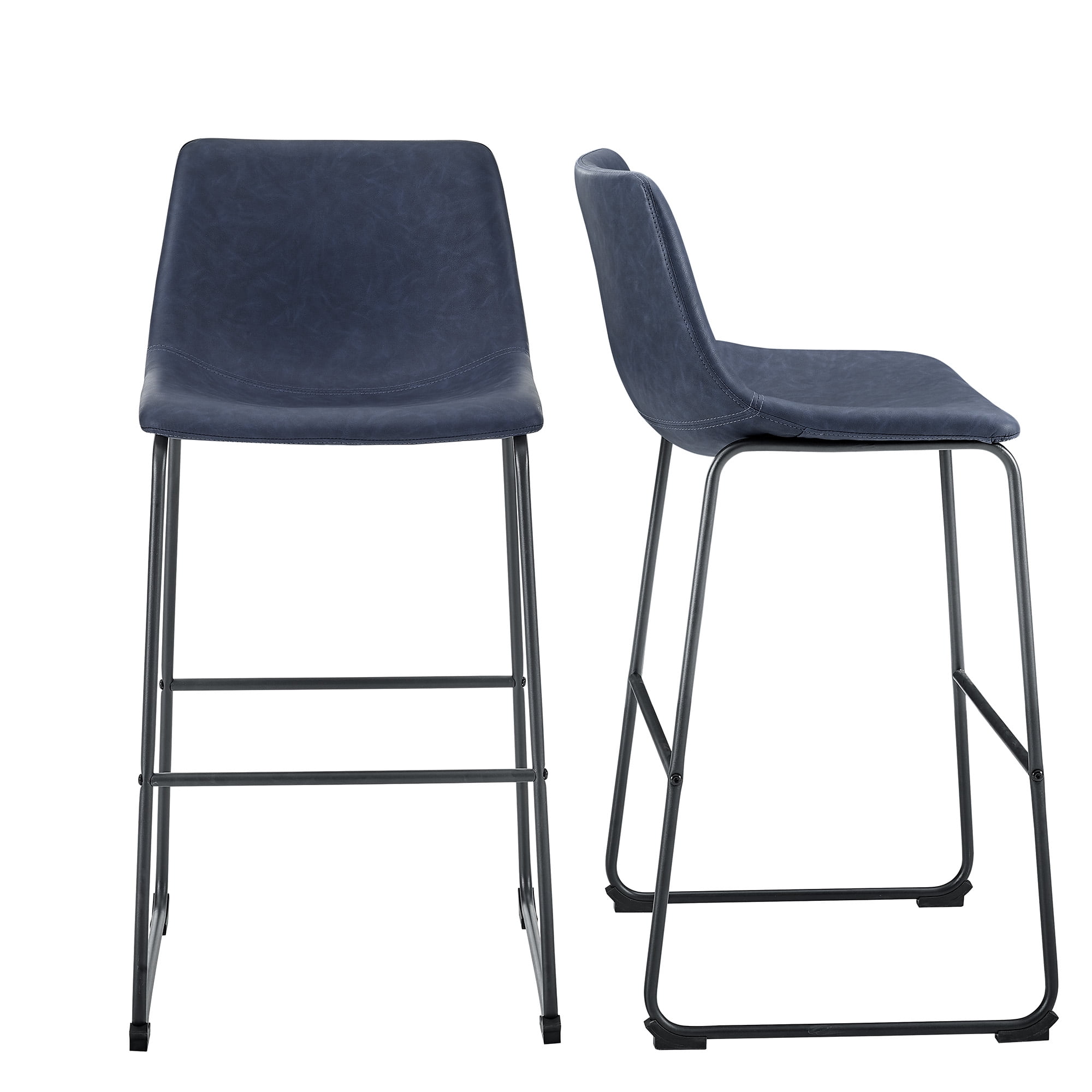 Walker Edison Full Back Faux Leather Navy Bar Stools, Set of 2