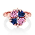 thumbnail image 2 of Gem Stone King 18K Rose Gold Plated Silver Pink Moissanite and Blue Created Sapphire Ring for Women (2.08 Cttw, Heart Shape 5MM, Gemstone Birthstone, Size 7), 2 of 3