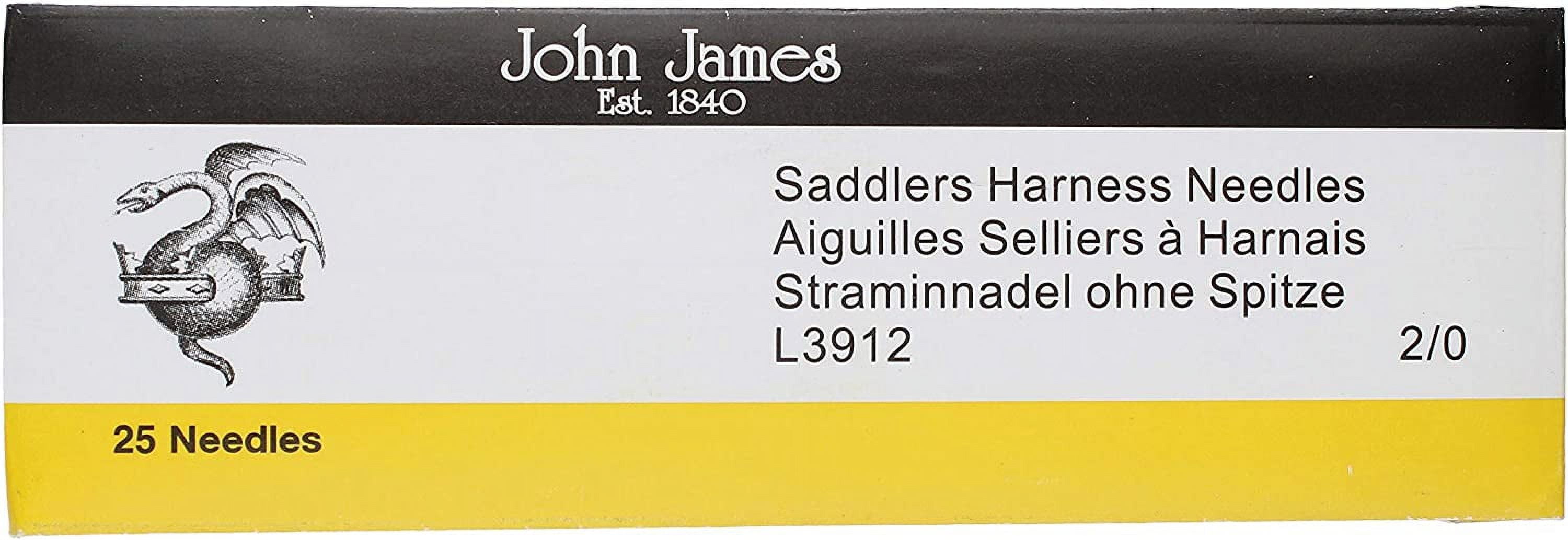 John James Saddlers Harness Needles, Size 17 2/0, 59.5mm in Length and 1.42mm in Diameter, Pack of 25, Large, Rounded Point, Use for All Hand
