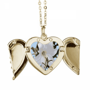 Chile Lily Lilium Art Deco Fashion Folded Wings Peach Heart Pendant Necklace