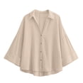 thumbnail image 5 of Molidfa Women's V-Neck 3/4 Sleeve Solid Button-Front Casual Shirt, 5 of 5