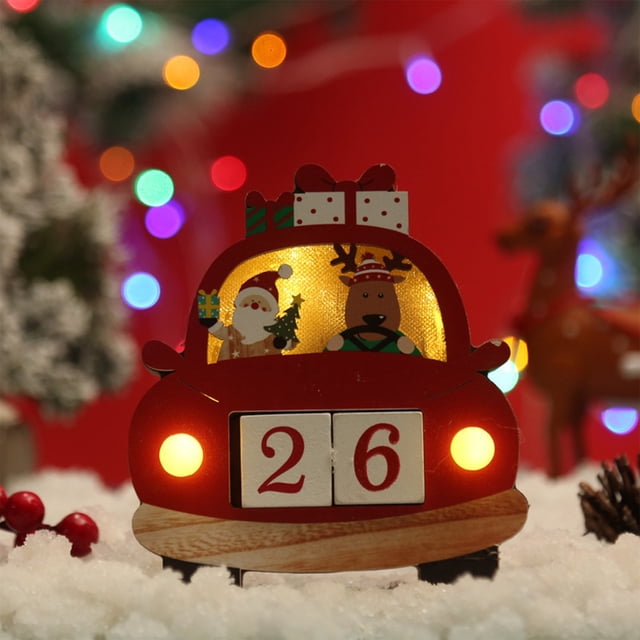 Popular Christmas Decorations Christmas Car Calendar With Lights Wooden Flip Patchwork Date Decoration