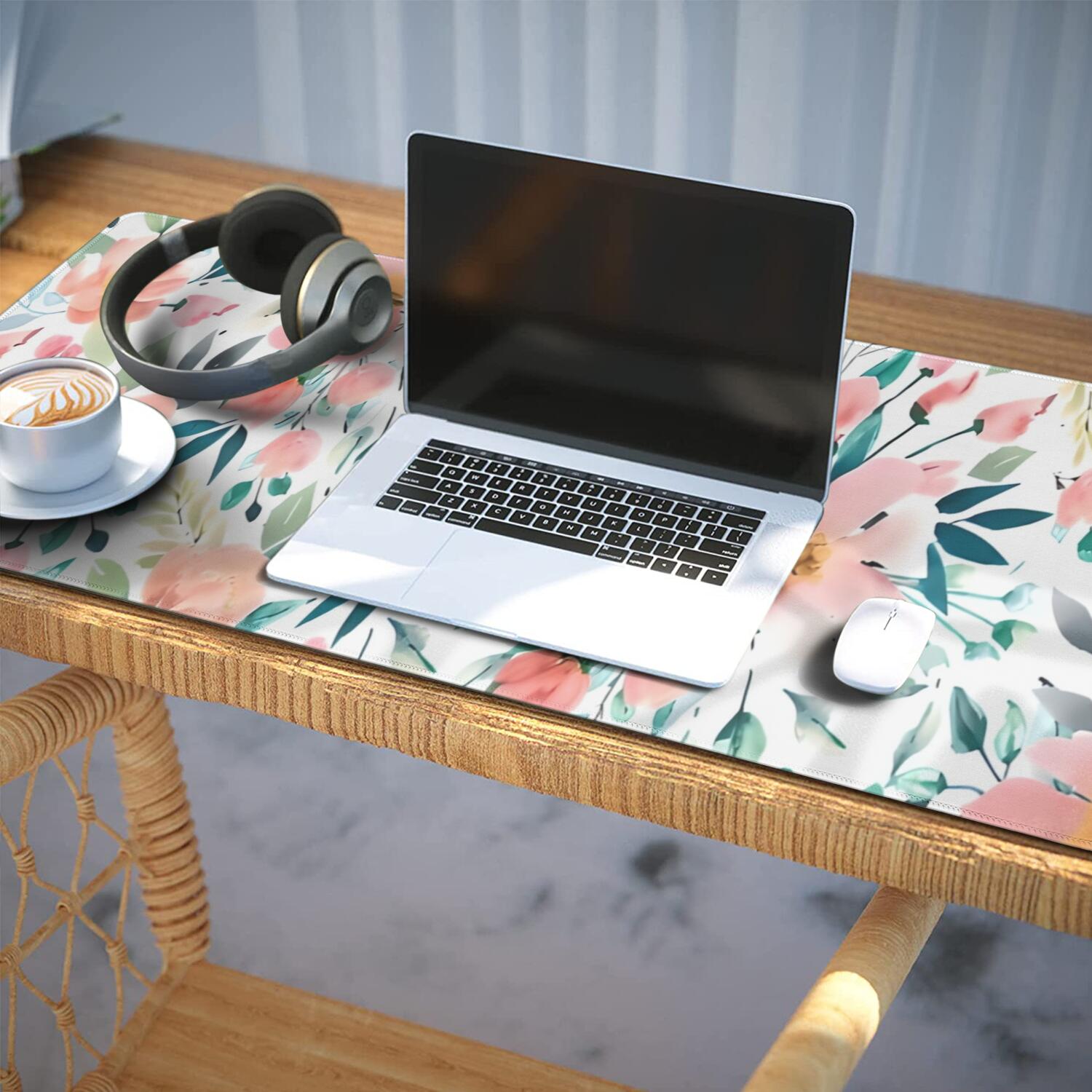Long Mouse Pads for Desk,Pioneer Flower Floral Print Pattern Desk Mats on Top Of Desks, Desk Mouse Pad Extra Large with 3mm Non-Slip Base and Stitched Edge for Gaming,Office,Work,Home 35.4"x15.7"