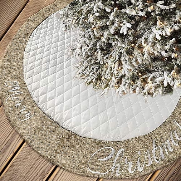 Falda para árbol de Navidad AISENO algodón acolchado color blanco 122 cm