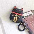 thumbnail image 1 of Funda para Airpods oso de fresa Diseño de gato de la suerte silicona negro, 1 of 5