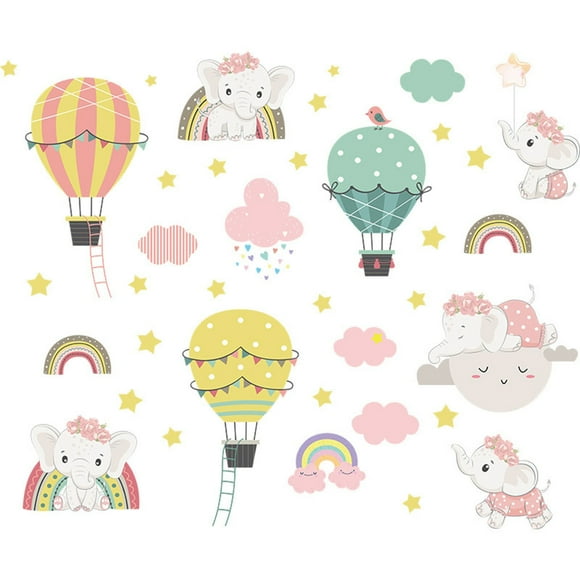 TOWED22 Elephant Cloud Rainbow Hot Air Children Playing Bedroom Living Room Porch Home Wall Decoration Wall Sticker(As shown)