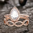 thumbnail image 3 of 2pcs 11x8mm Tear Droped Diamond Moissanite Engagement Ring set 4.75 Carat Pear Shape Wedding ring Solid 10K Rose Gold Bridal Set Promise Ring Twisted Matching Band, 3 of 6