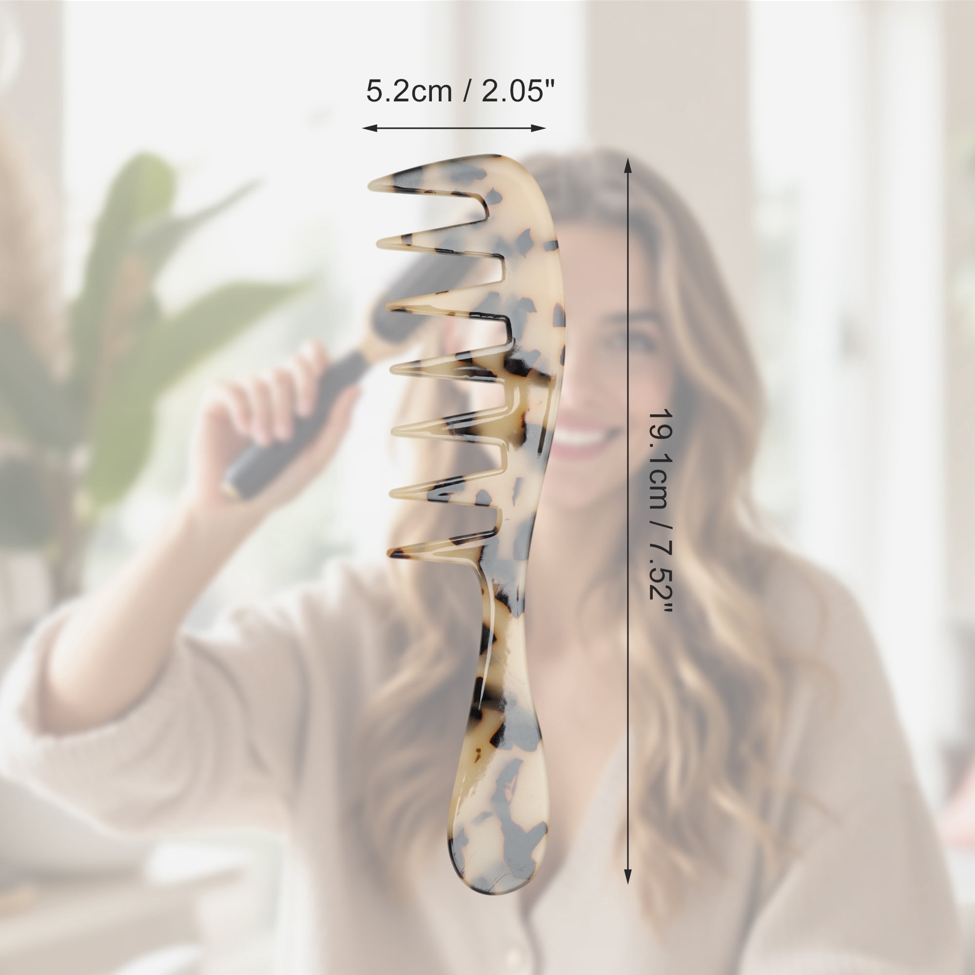 Unique Bargains 1 Pc Long Handle Wide Tooth Comb for All Hair Types Care Beige, Black