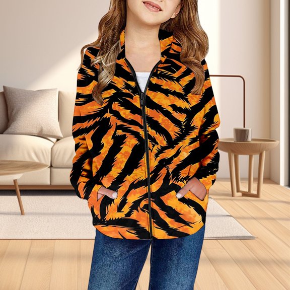 Boys Print Zip Up Hoodie Sweatshirt Long Sleeve Casual Jacket For Kids