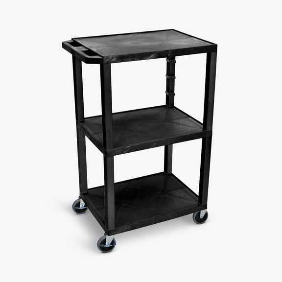 Luxor Tuffy 42" H Three-Shelf Multi-Purpose Utility Cart with Electric, 24" W x 18" D D, Gray Shelves/Nickel Legs