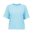 thumbnail image 4 of ShomPort Womens Summer Tops Casual Striped Tie Back Short Sleeve Crew Neck Blouse Dressy Loose T Shirts, 4 of 7