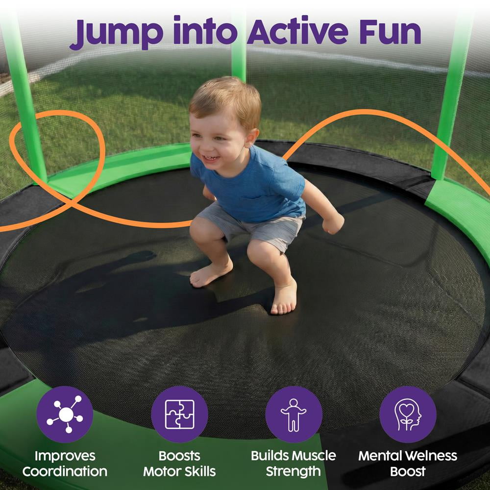 Hurtle 55" Kids Trampoline with Safety Enclosure – Indoor/Outdoor Toddler Trampoline with Adjustable Gymnastics Bar, Swing, Boxing Bag & Rings, 440 lbs Capacity