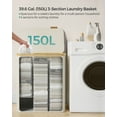 thumbnail image 4 of 150L Laundry Hamper with Lid 3-Section Large Laundry Basket Removable Mesh Liner Bamboo Handles Collapsible Cream White, 4 of 8