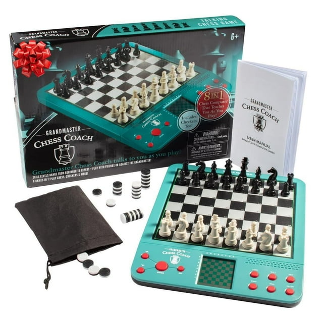Electronic Chess Set for Kids & Adults- Grandmaster Chess Game with Computer Mode, Talking Coach, Lessons & 8 Bonus Games â Xmas, Checkers, 4-in-a-Row Included